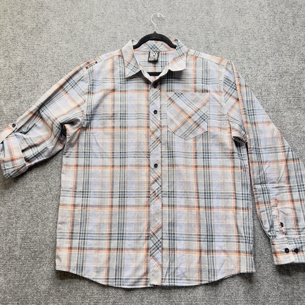 ENYCE NYC Plaid Button Up Shirt Men 2XL Y2K Streetwear Embroidered Logo Back